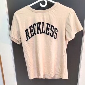 Beige Graphic Tee with Black Lettering